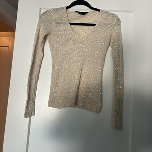 BCBGMaxAzria sequin lace long sleeve top